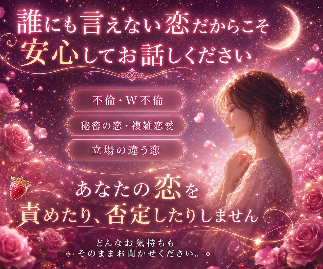 誰にも言えない複雑恋愛♡彼の本音を占います 不倫・秘密の恋｜彼の今の気持ちを優しく読み解きます イメージ4