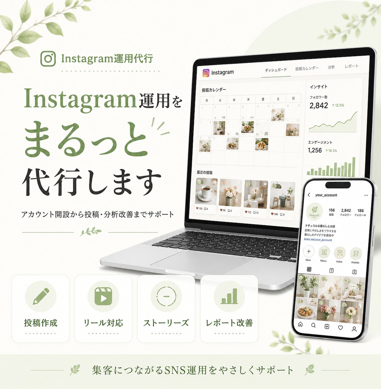 アカウント開設〜運用まで！インスタ１ヶ月代行します 実績のあるプロに丸投げでOK！ イメージ1