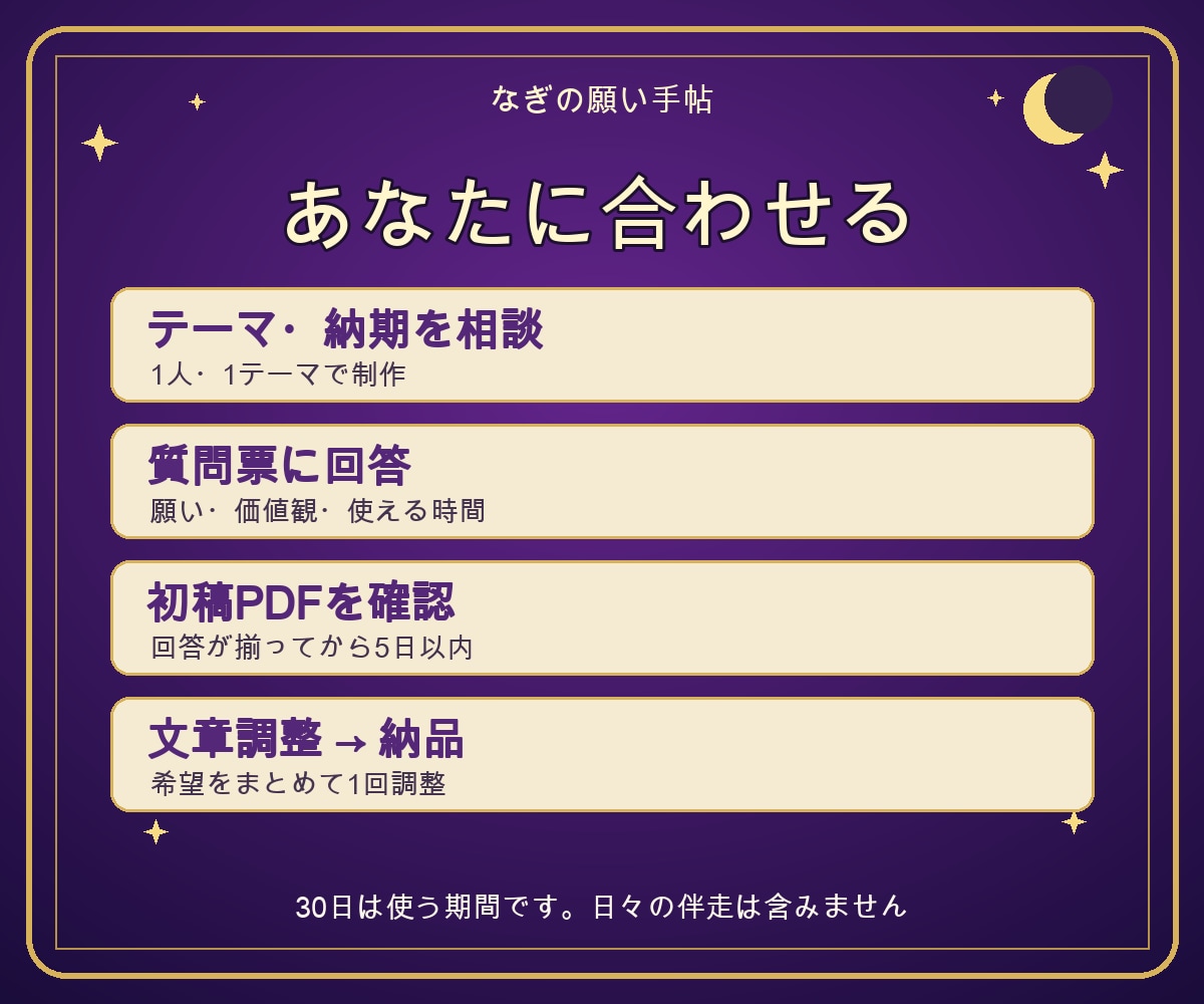 あなた専用の30日願い手帖を作ります 願いと価値観を、毎日の小さな行動へ イメージ3