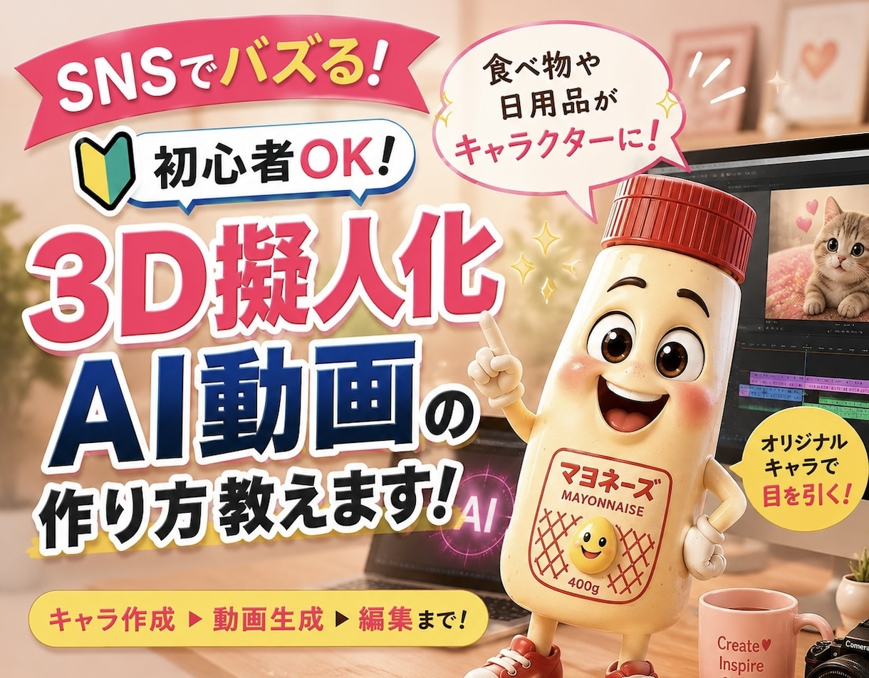 バズる！3D擬人化AI動画の作り方教えます SNSで目を惹くAI動画を初心者から作れます イメージ1