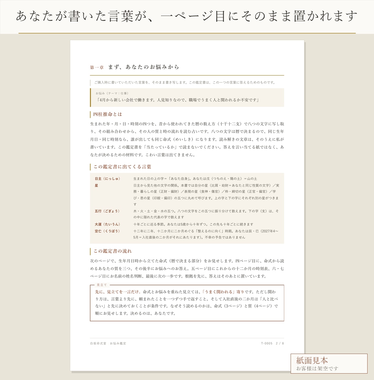 四柱推命の鑑定書に悩み一つと一年の運勢を書きます これからの十二か月を月ごとに。いま気になること一つに重ねて イメージ2