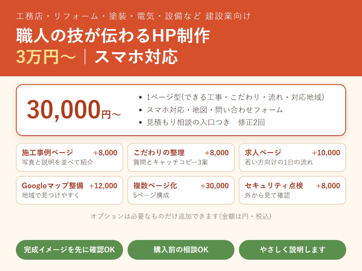 職人の技が伝わるホームページを制作します 施工事例と見積依頼の入口つき｜工務店・職人 イメージ1