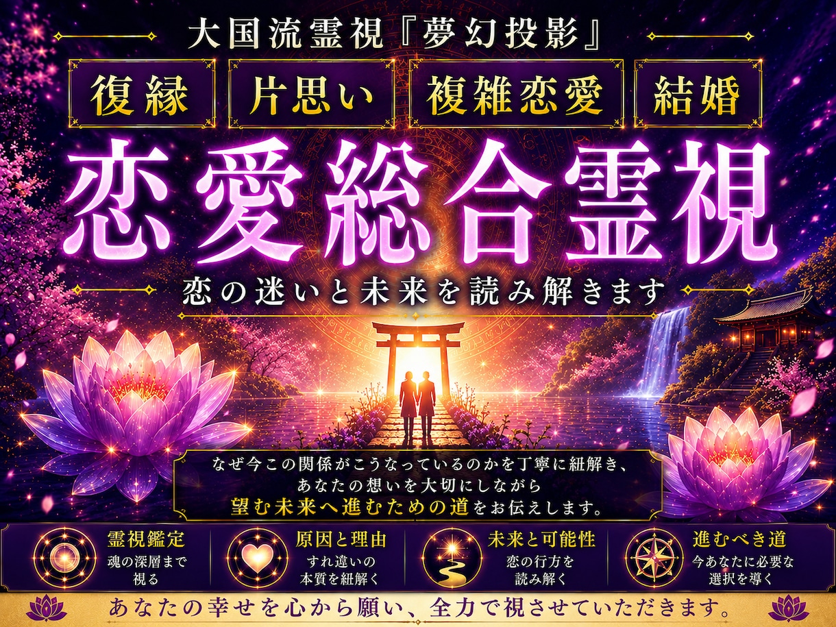 復縁・片思い・複雑恋愛・結婚の悩みを霊視します なぜ今、この関係がこうなっているのかを紐解く恋愛総合霊視 イメージ1