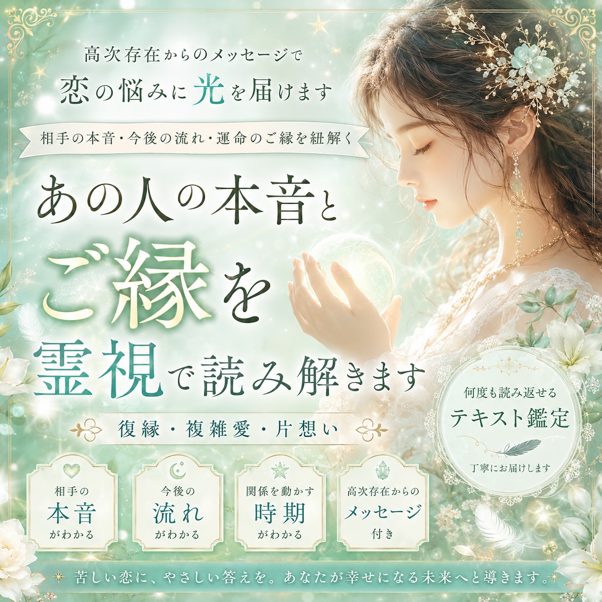 あの人の本音とご縁を霊視で読み解き恋の光で導きます 復縁・複雑愛・片想い！高次存在から恋の進む道をお伝えします イメージ1