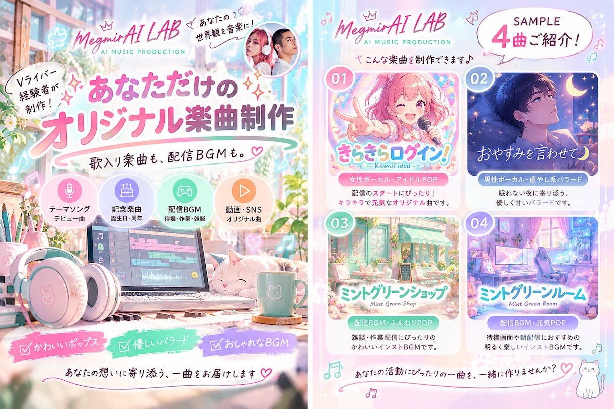 あなたの世界観に合うオリジナル楽曲を制作します Vライバー経験者が配信BGM・あなただけのオリ曲を制作します イメージ1