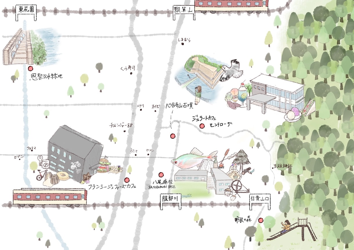 可愛い手描きイラストMAPを作成致します 集客につながる賑わいのある可愛い手描きMAPはいかがですか？ イメージ1