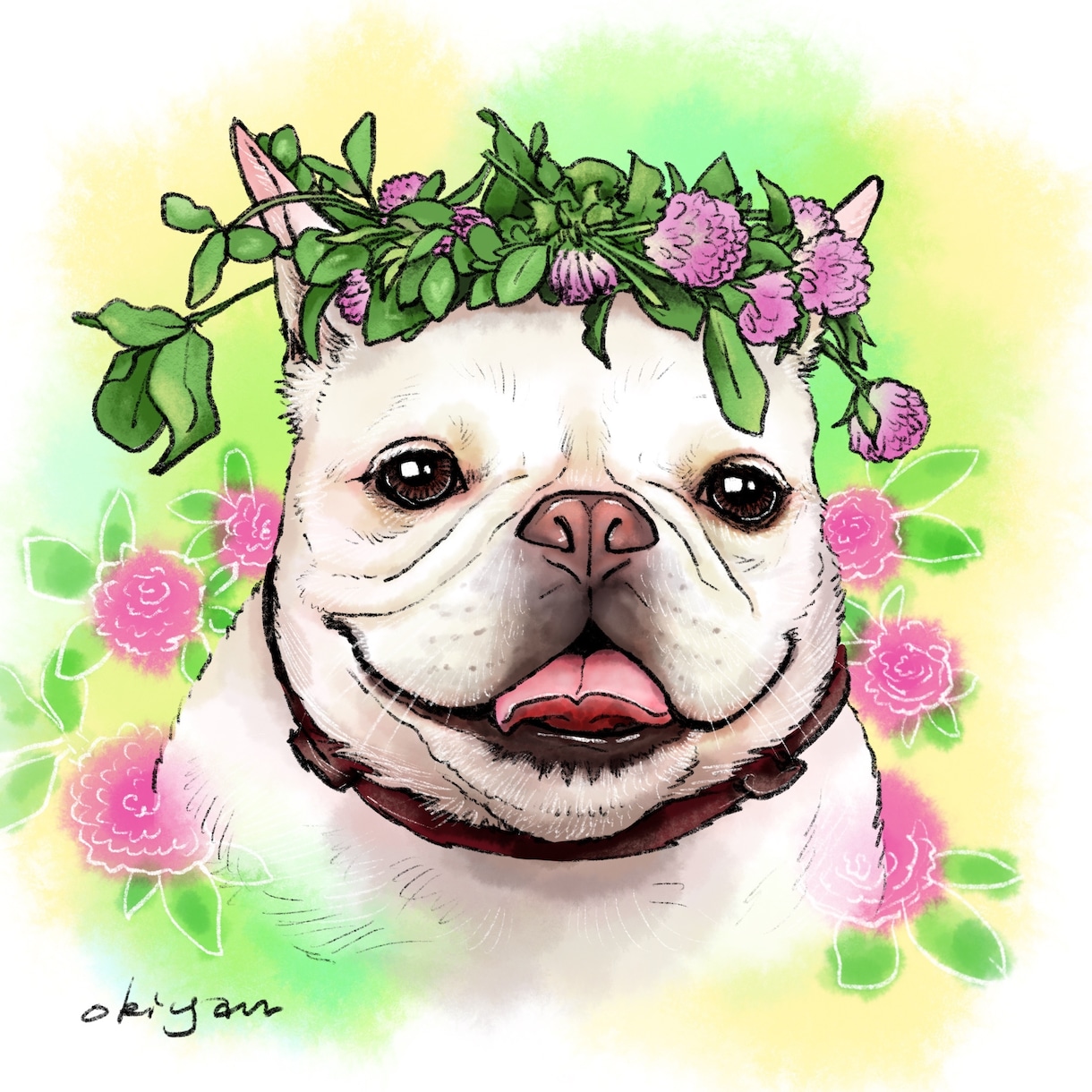 かわいく優しいペット似顔絵華やかにお描きします オプションでお好きなお花もお描き出来ます(^^) イメージ5