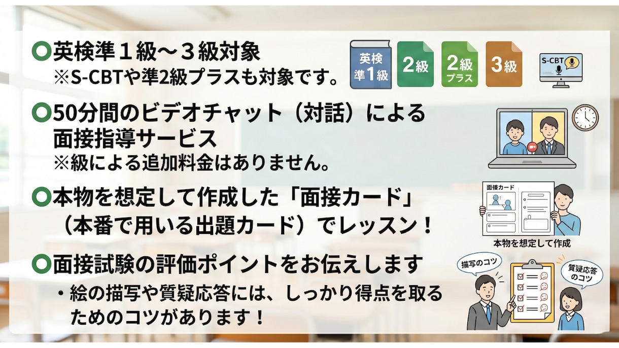 英検2次試験（面接）スピーキングの徹底対策をします ☆受講者全員合格！2次面接指導のプロ！ イメージ3