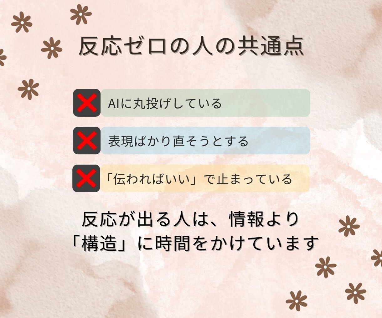 伸びないX投稿を「読まれる→拡散される」に変えます 指が止まるXポストへ。AI投稿も共感・拡散される形に整えます イメージ6