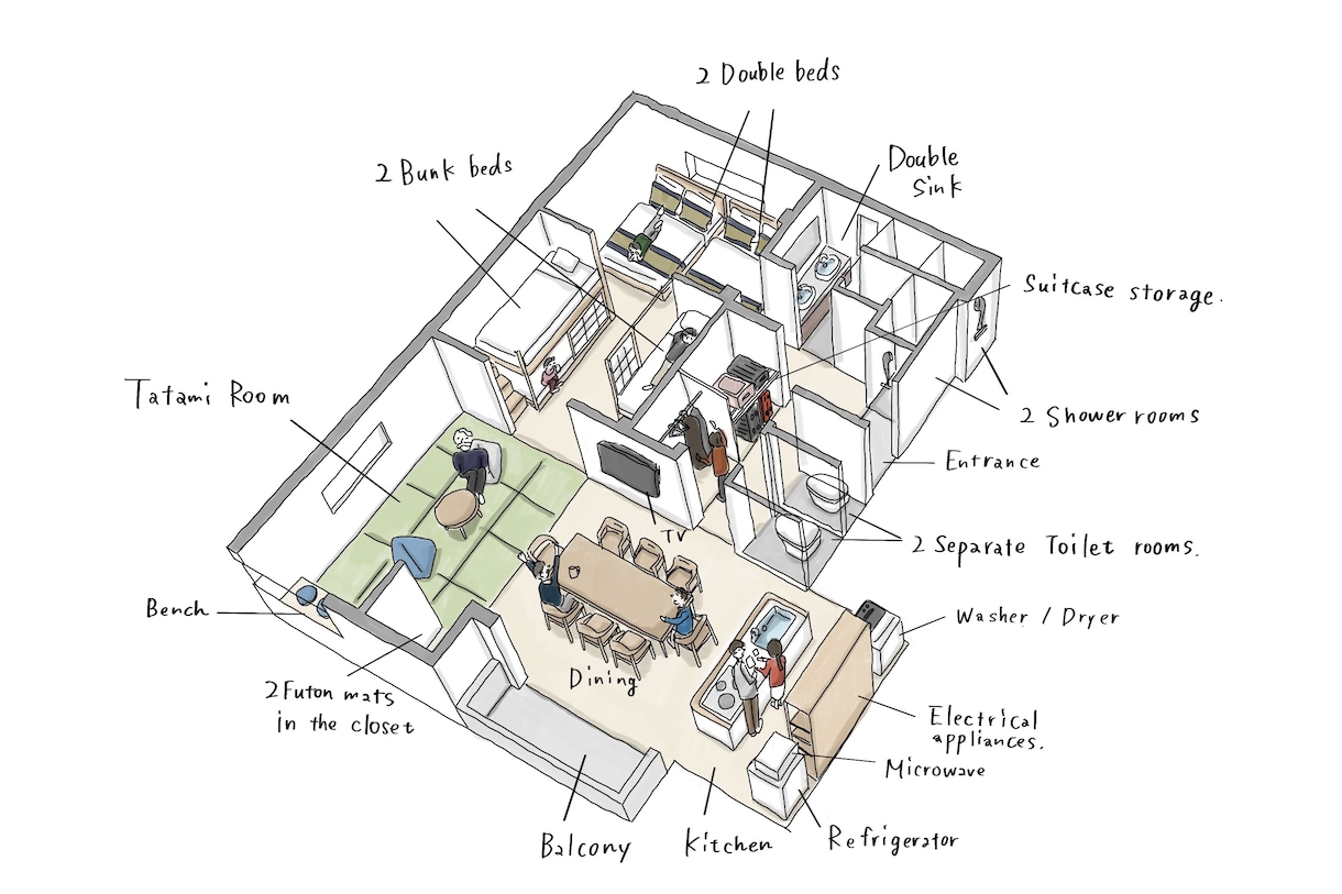 手書きで温かみのある俯瞰図作成します ホテルやお店、オフィスの内装のイメージに イメージ3