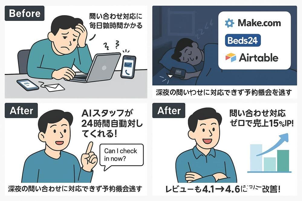 Beds24×n8n民泊自動返信を構築します 3物件までのルール整理と自動返信構築に対応します イメージ3