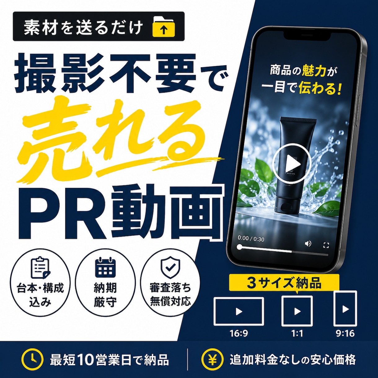 素材送るだけ｜売れる商品・サービスPR動画作ります 撮影不要・台本込み。広告で成果を出す30秒を素材支給だけで。 イメージ1