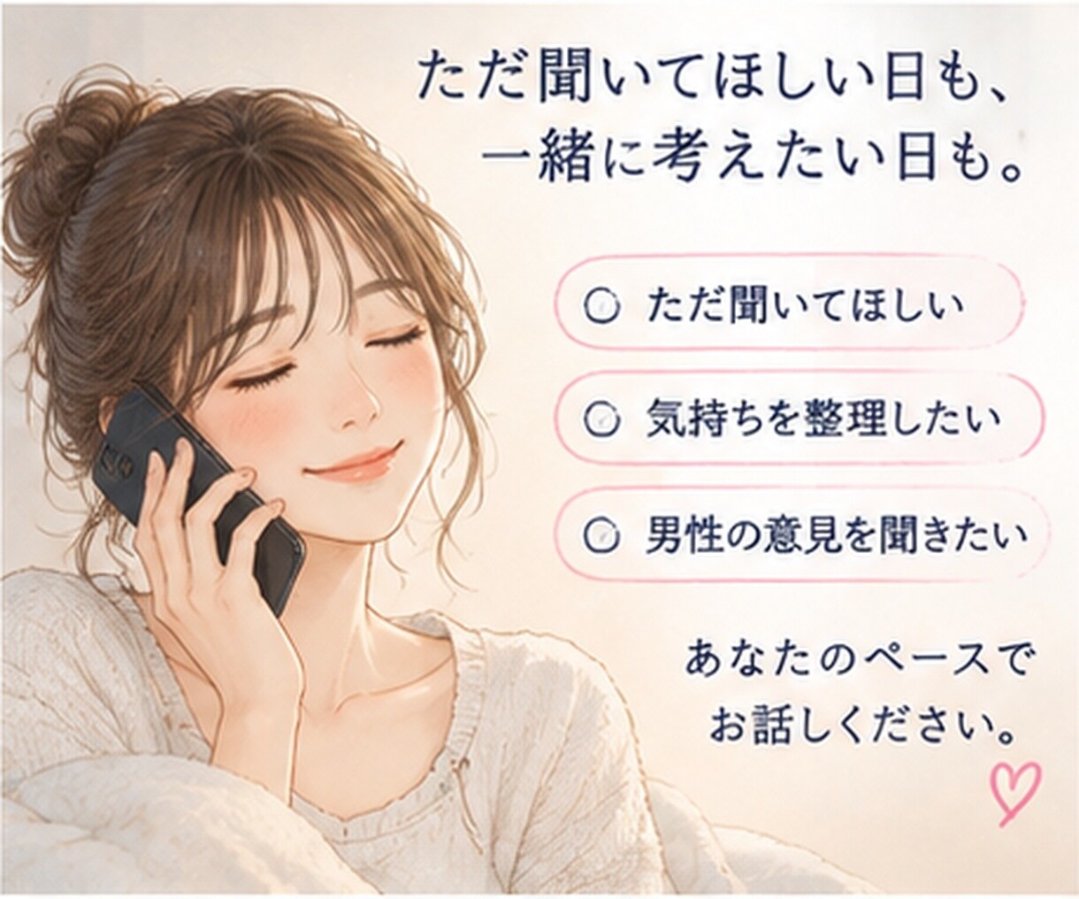 彼のことで考えすぎて眠れない夜に話を聞きます 返信がない・彼の気持ち・復縁・片思い｜男性目線でも聞きます イメージ9