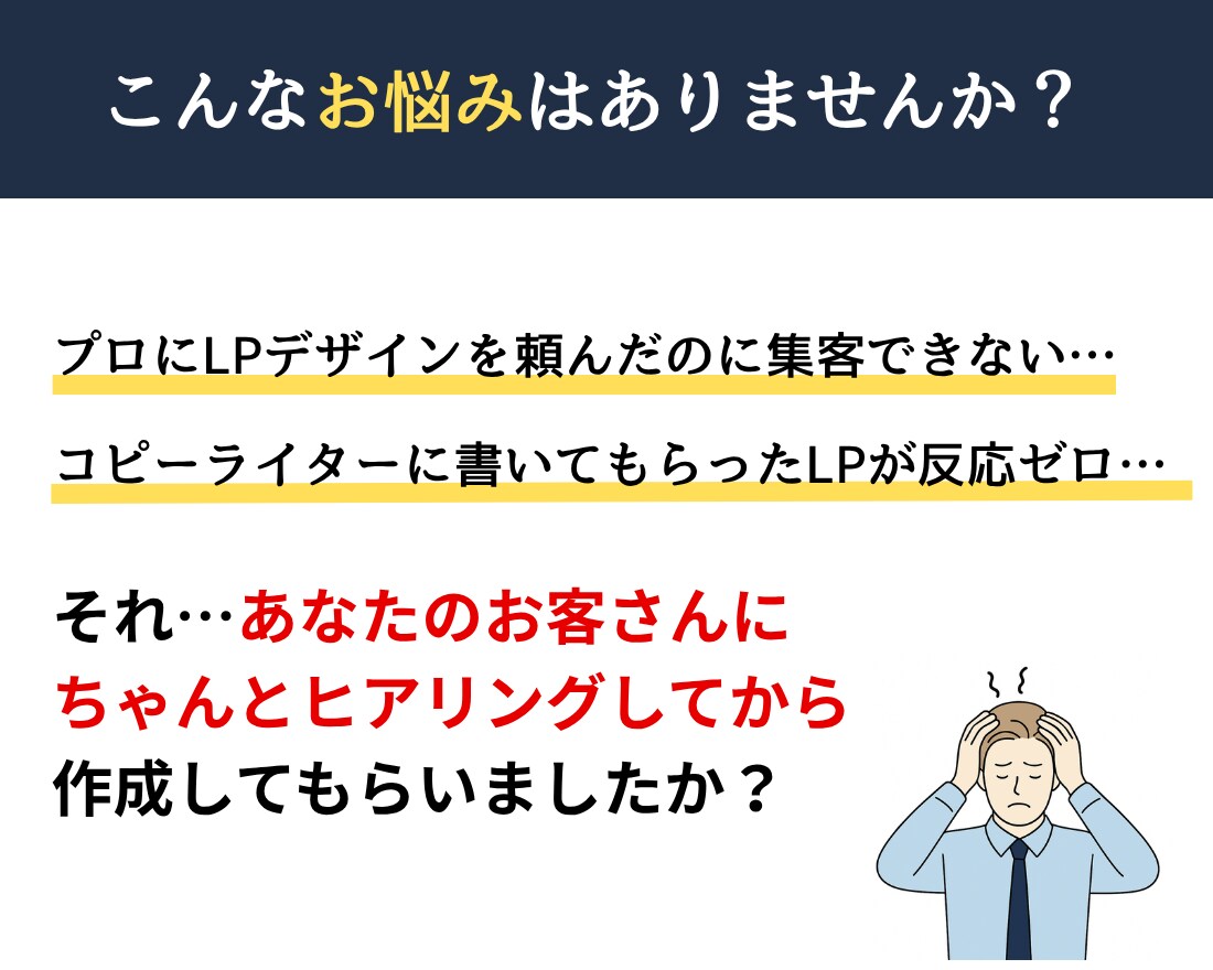 顧客の声からメッセージを作り刺さるLPを執筆します あなたの代わりに顧客ヒアリングを実施するから成果が出る イメージ2