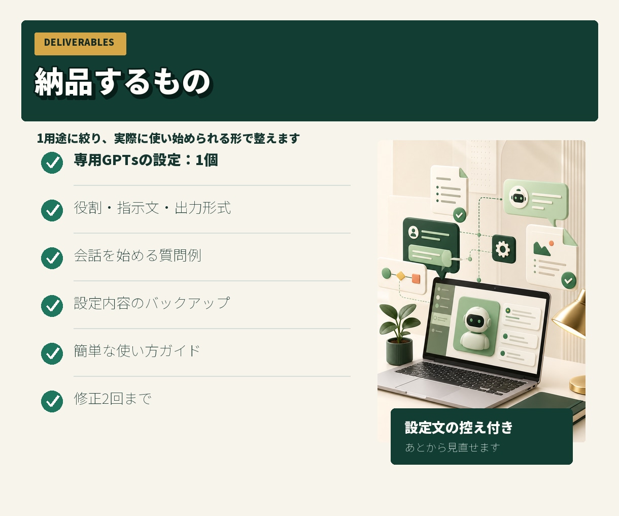 あなた専用の業務効率化GPTsを作成しますます 面倒な指示文を整理し、繰り返し使えるAIに設定します イメージ3