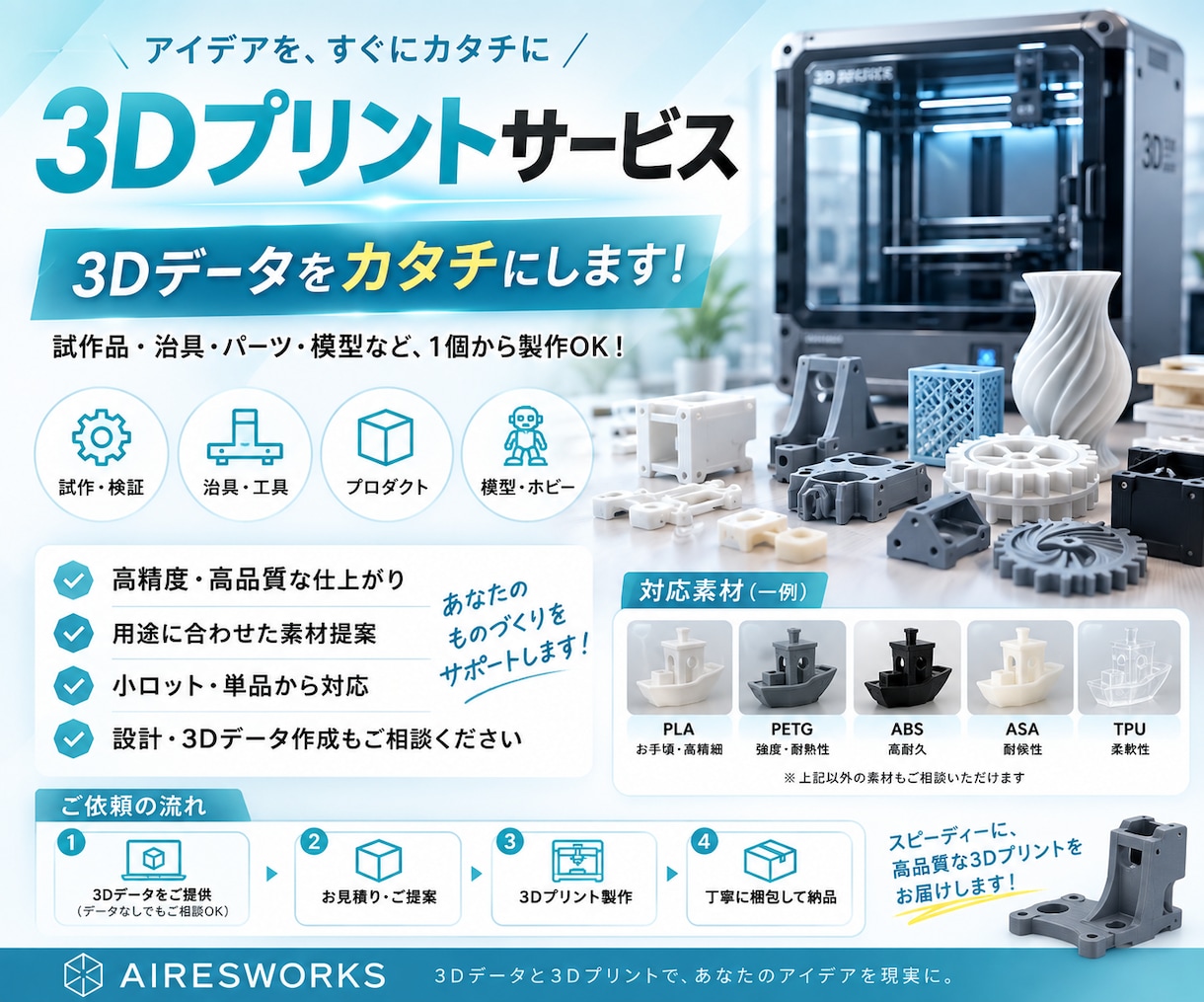 3Dプリントサービス!3Dデータをカタチにします アイデアをカタチに!高品質3Dプリントで実現します。 イメージ1