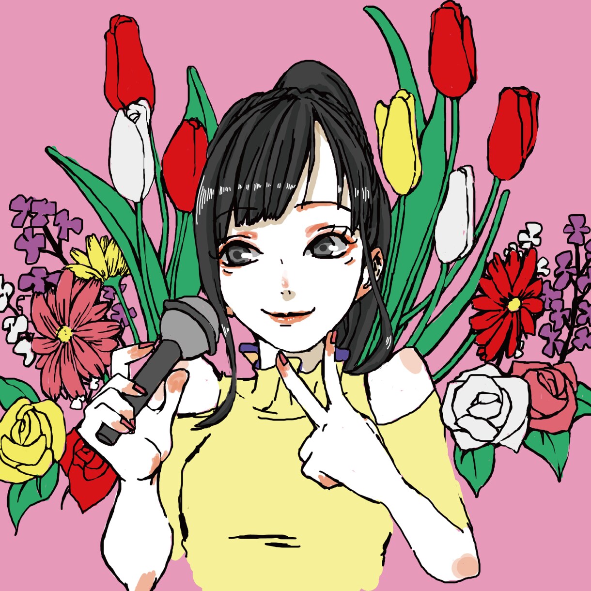 モチーフ入り似顔絵描きます おしゃれでPOP なモチーフ追加デザイン似顔絵（カラー） イメージ1