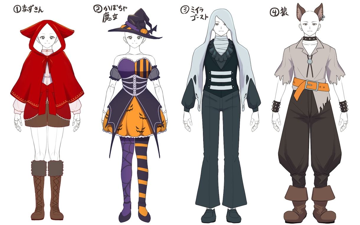 Vtuber 向け！ハロウィン仮装の立ち絵描きます 4種の衣装からオトクに立ち絵制作。似合わせアレンジもok! イメージ2