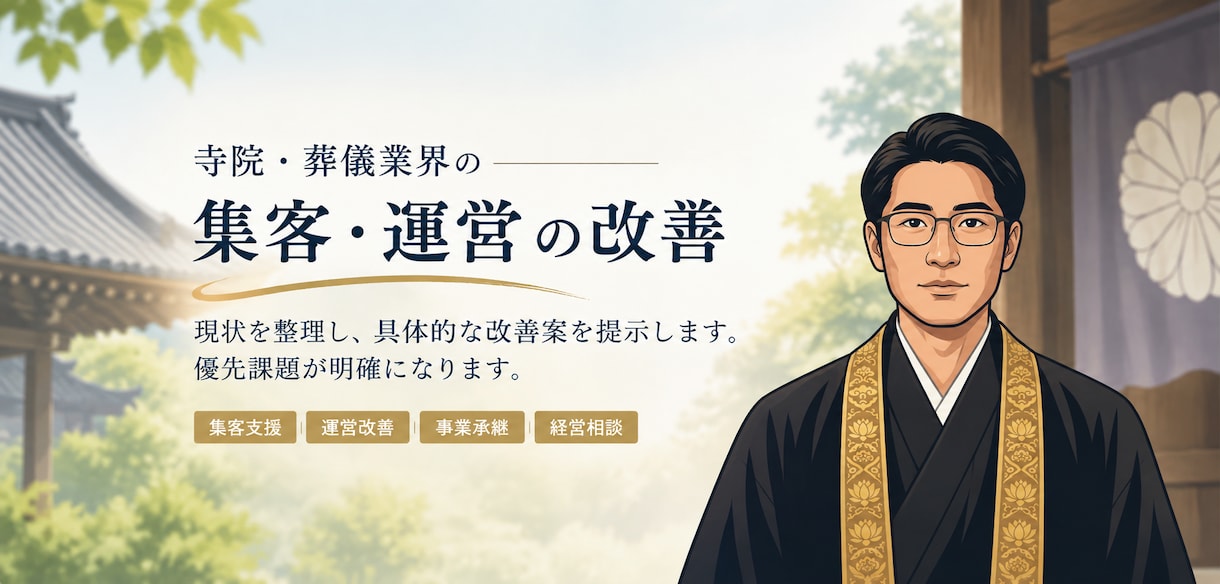 寺院・葬儀社向け 集客・運営改善を作成します 現状を整理・具体的な改善案を提示します。優先課題が明確します イメージ2