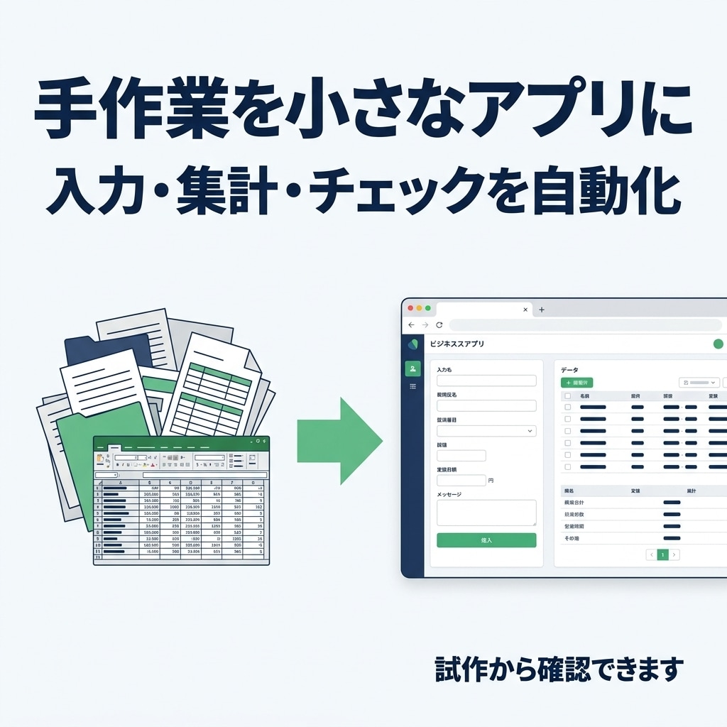 ClaudeCode・Codexでアプリを作ります 手作業の入力・集計・チェックをブラウザで使えるアプリに イメージ1