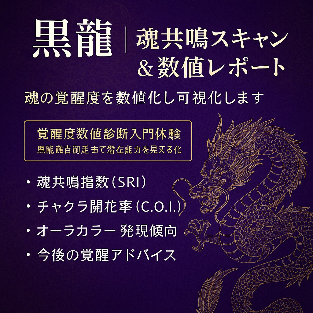 黒龍魂共鳴スキャンで覚醒度数値化レポート作成します 覚醒度数値診断入門体験　黒龍独自測定法で潜在能力を見える化 イメージ2