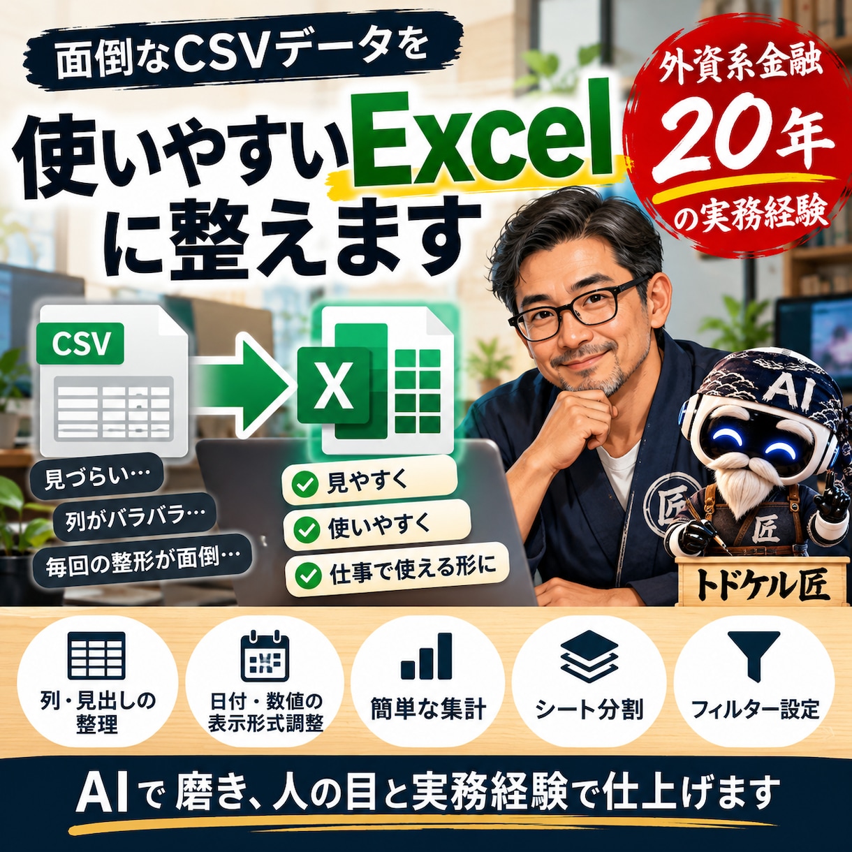 CSVを使いやすいExcelに整えます 外資系金融20年の実務経験で丁寧に仕上げます イメージ1
