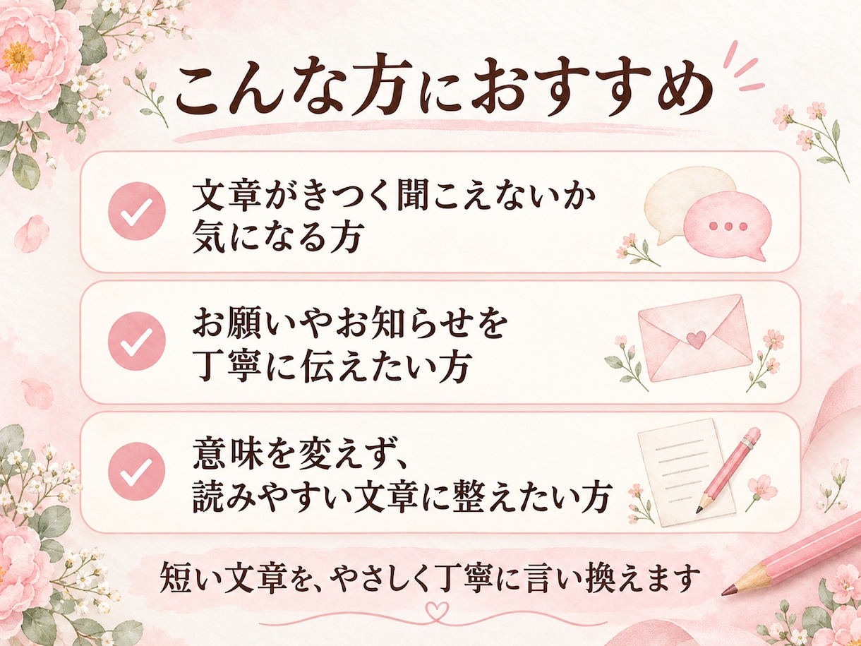 短い文章をやさしく丁寧に言い換えます 意味を大切に、読みやすく自然な表現へ イメージ4