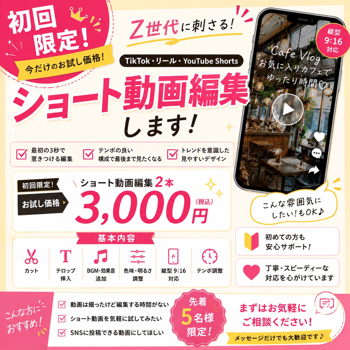 ショート動画2本を3,000円で編集します YouTube ショート、TikTok、Instagram イメージ1