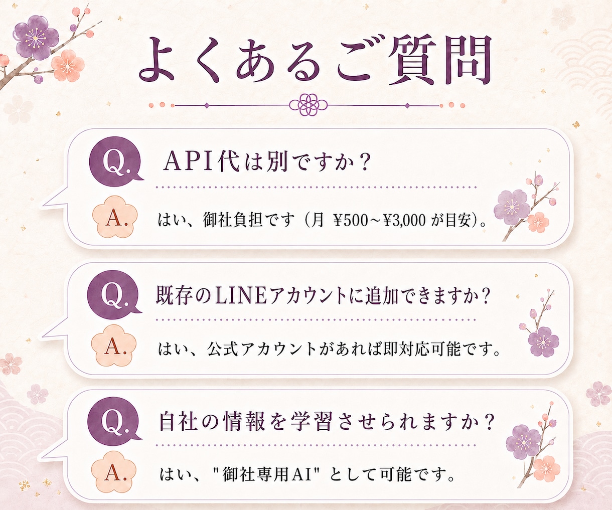 LINE公式FAQ・予約導線を見積り相談で整えます 営業時間外も逃さない／AI対応は要相談 イメージ8