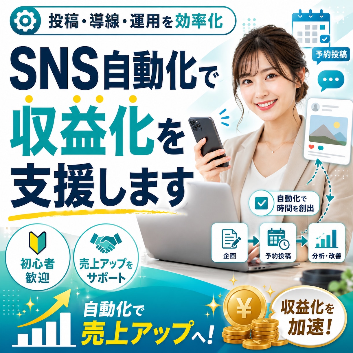 SNS自動化で収益化を支援します 時短/AI自動化/実践型/初心者/副業 イメージ1
