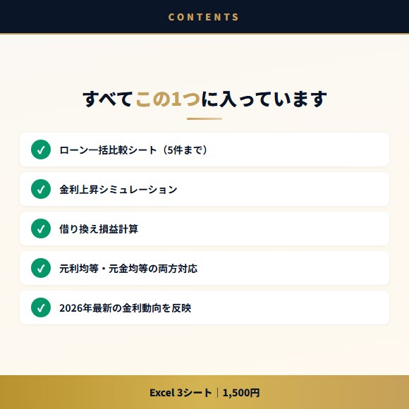 587万の差がわかるローン比較シートを提供します 金利・総返済額・月々の返済額を一括で比較できます イメージ5