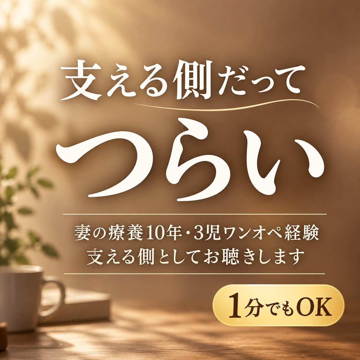 病気の家族を支えるあなたの弱音をお聴きします 妻の療養10年・3児ワンオペ経験｜支える側としてお聴きします イメージ1