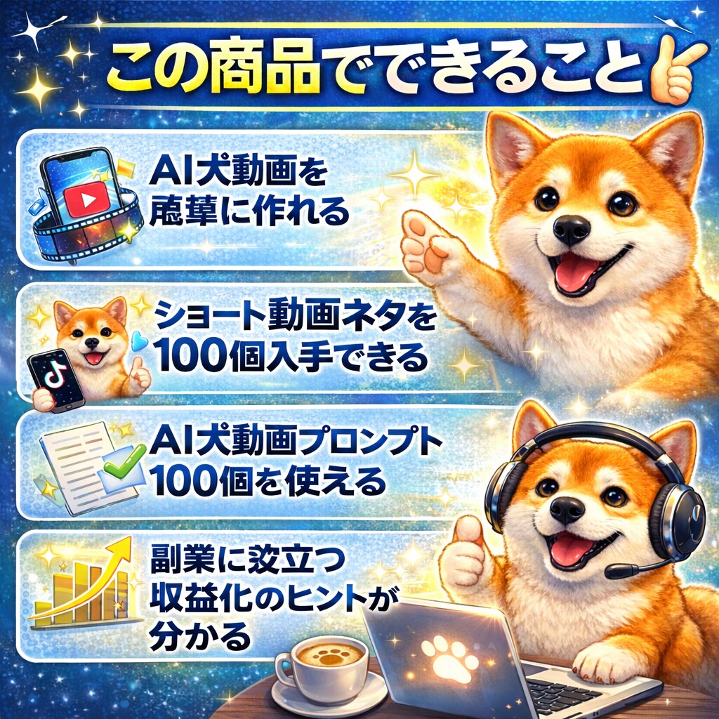 AI犬動画の作り方＋犬動画プロンプト100教えます 初心者向けAI犬動画作成ガイド イメージ1