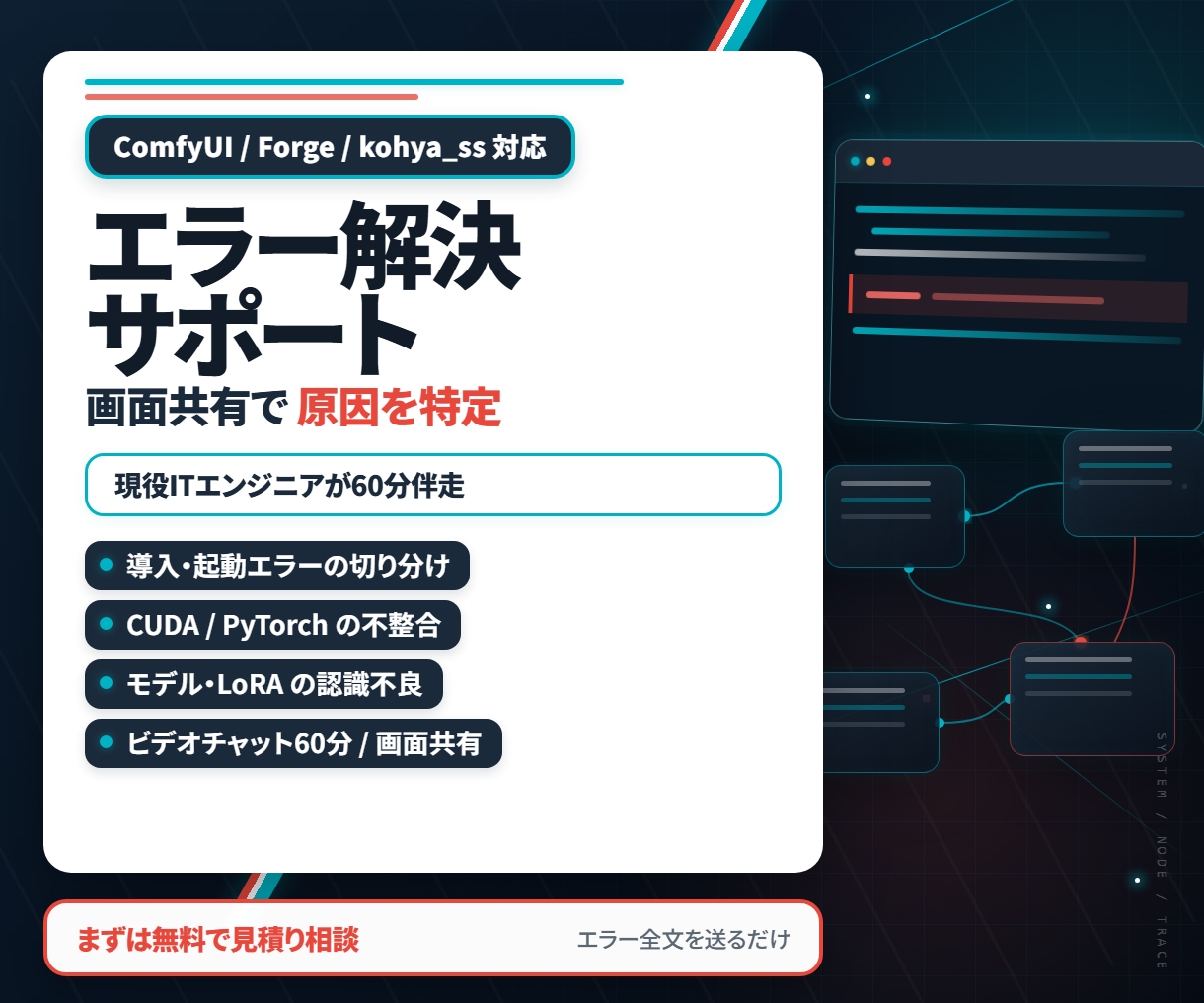 ComfyUIの導入・エラー解決を支援します Stable Diffusion環境を画面共有で一緒に確認 イメージ1
