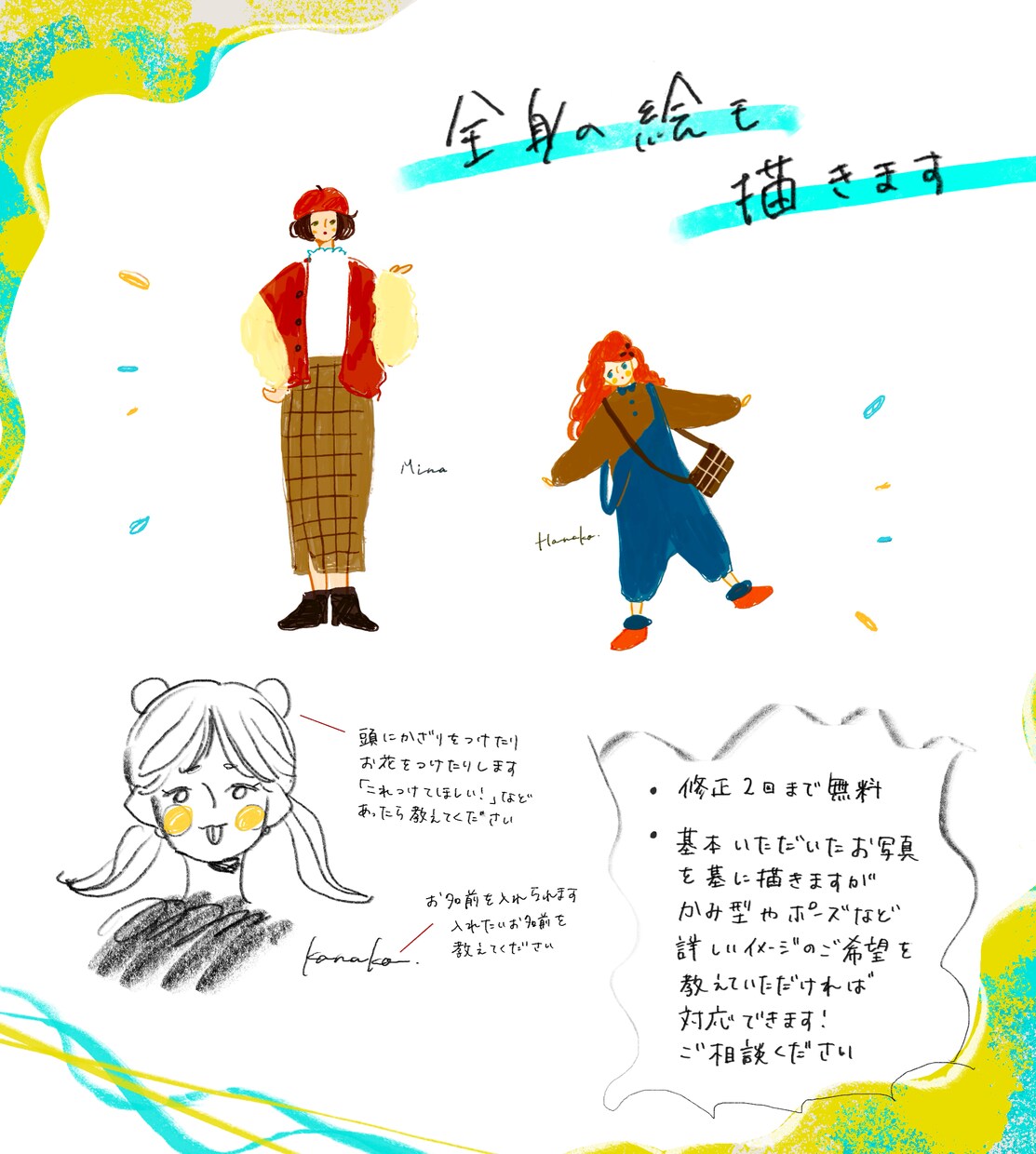 似てるかもしれない似顔絵を作成します 手描き感を残しカラフルなタッチの「似てるかも」 イメージ2