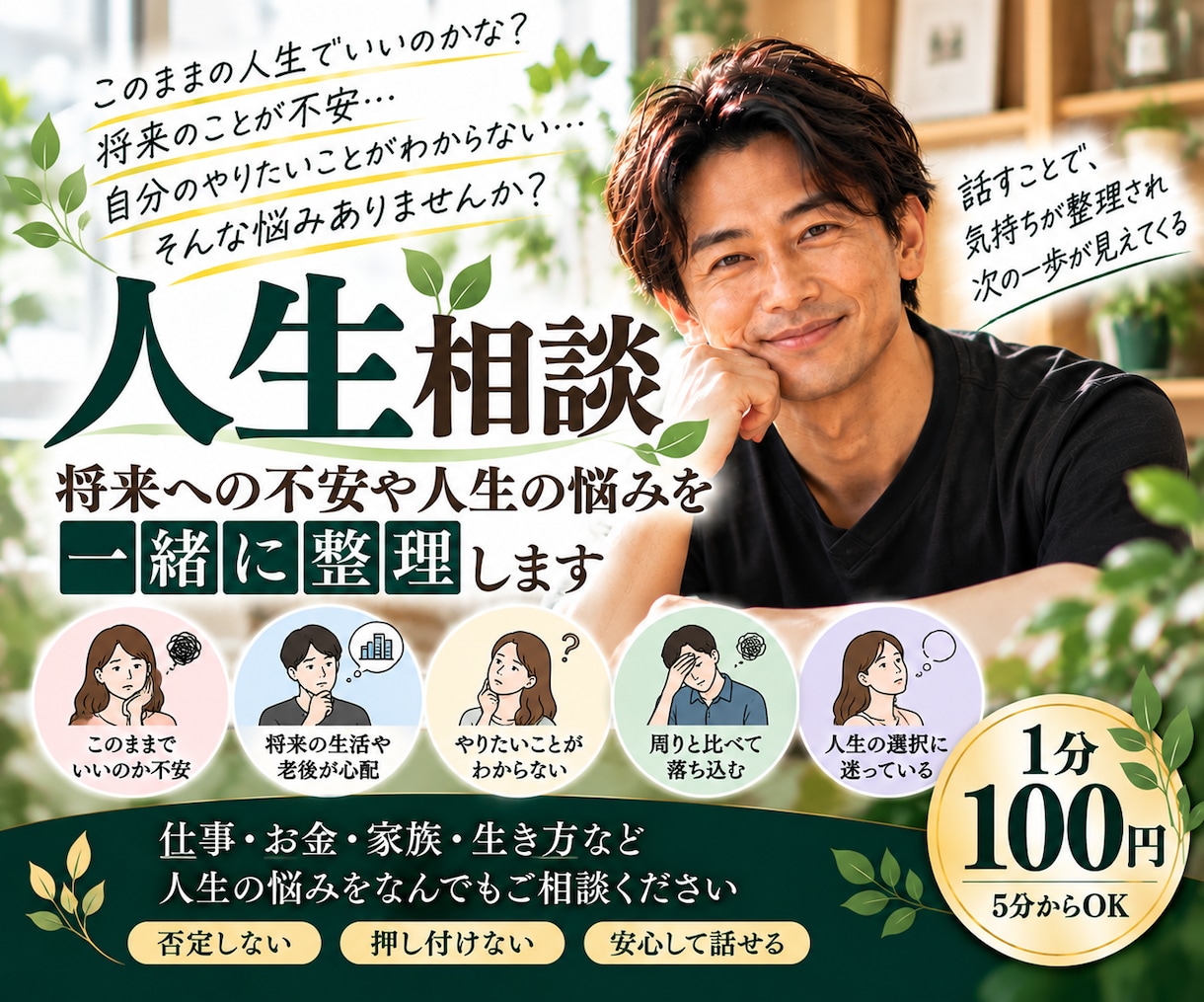人生の悩みや将来への不安を優しくお聞きします このままでいいのか迷う気持ちを一緒に整理します イメージ1