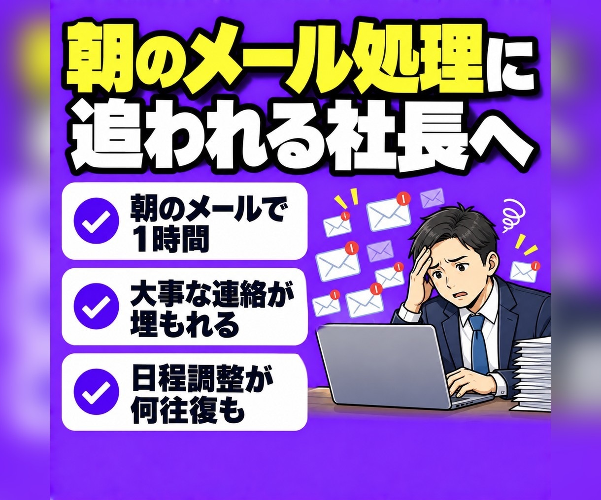 社長専用AI秘書でメールと予定を整えます 仕分けと下書きはAI、送るかどうかは社長が決めます イメージ2