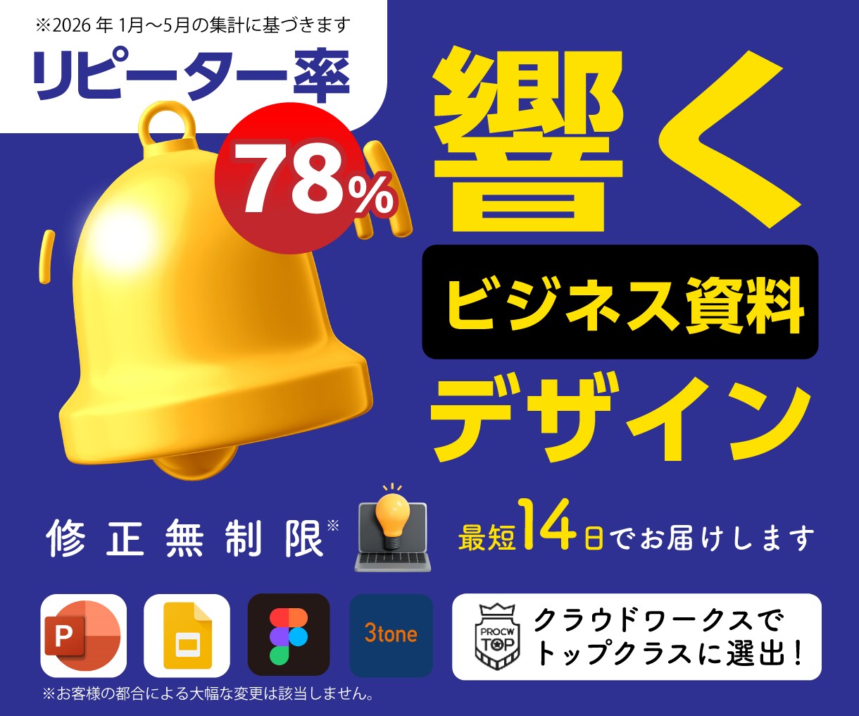 響く！ビジネス資料デザインを最短7日でお届けします リーピーター率78%※デザインなら3toneにお任せ！ イメージ1