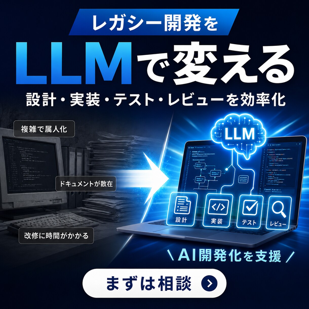レガシーシステムのLLM・AI開発化を支援します 古いシステムのLLM開発について現状整理～方針づくりまで支援 イメージ1