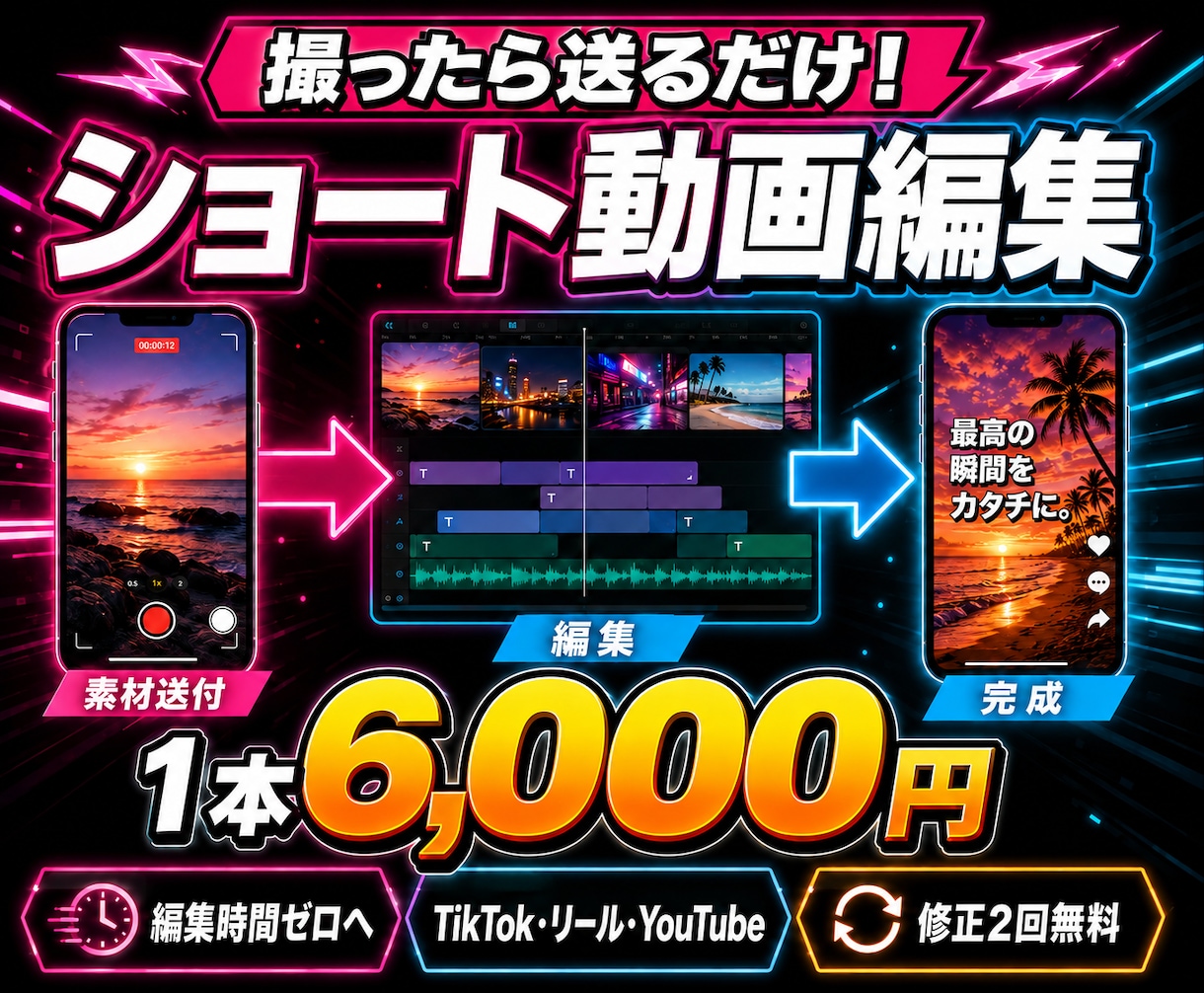 撮影素材を送るだけでショート動画を編集します 店舗・事業者様向け｜面倒な編集を丸投げできます イメージ1