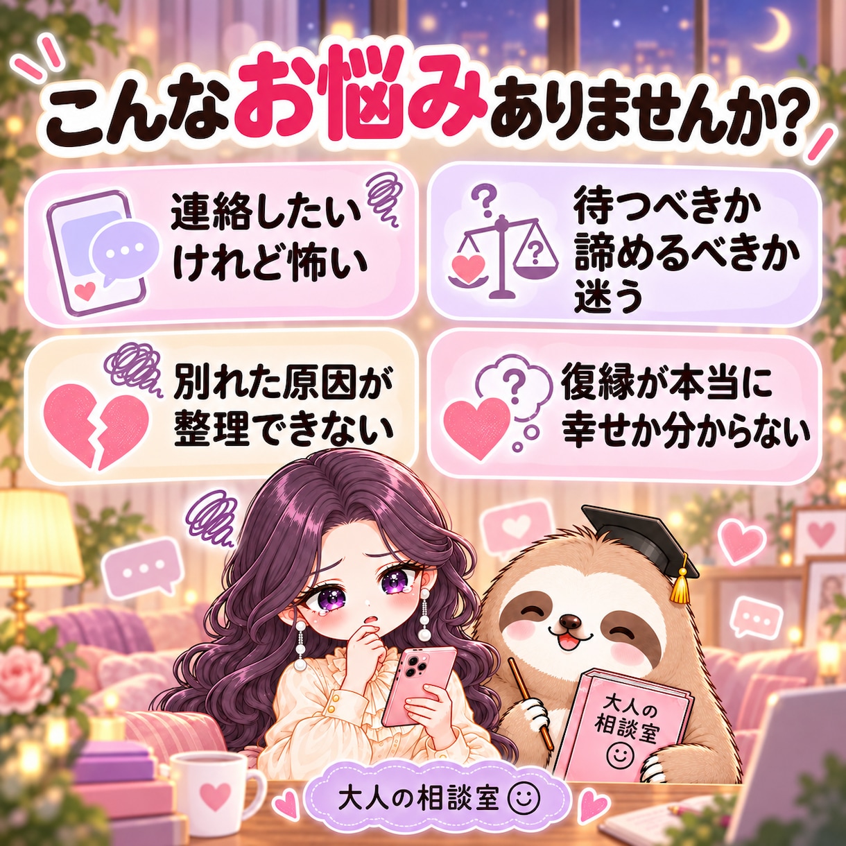 復縁したい気持ちと今後の行動を一緒に整理します 戻ることが幸せかも含め、今できることを一緒に考えます イメージ2