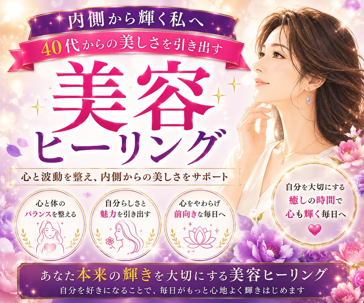 大人女性の美しさ魅力を増す美容ヒーリングします 40代50代の為の美容ヒーリング、自分らしい美しさをサポート イメージ1