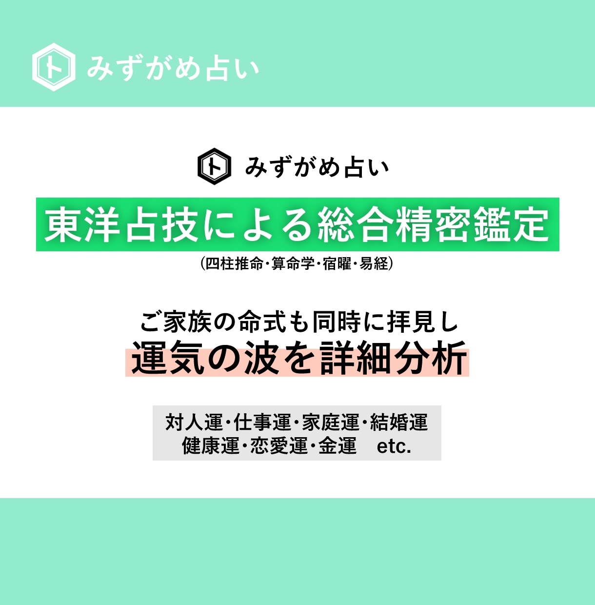 東洋占技を組み合わせあなたの運気を精密鑑定します ご家族の命式も併せて拝見。なんでもご相談ください。 イメージ1