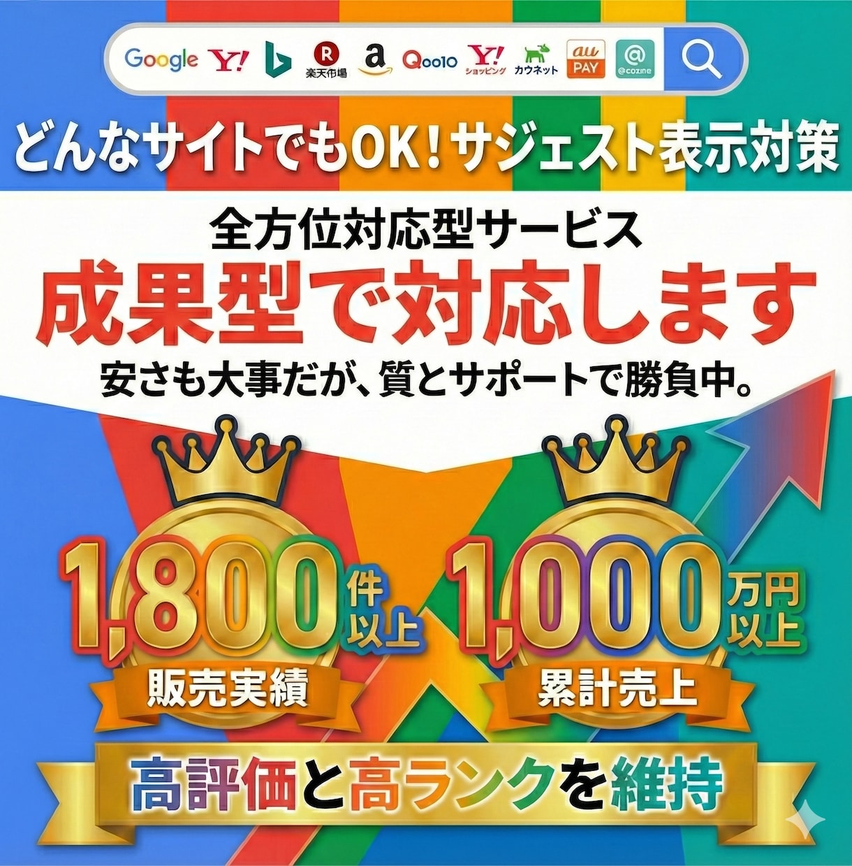 検索サジェストにご希望のワードを表示・非表示します 成果確認後に初回費用が発生する成果型サジェスト対策 イメージ1