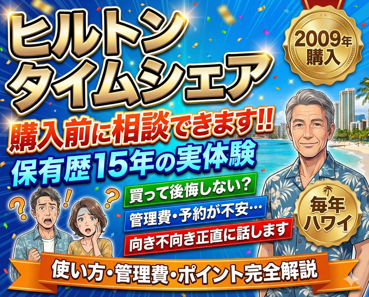 ヒルトンタイムシェアを検討の方へ!相談にのります 保有歴15年、タイムシェア使い方、管理費等購入前にアドバイス イメージ1