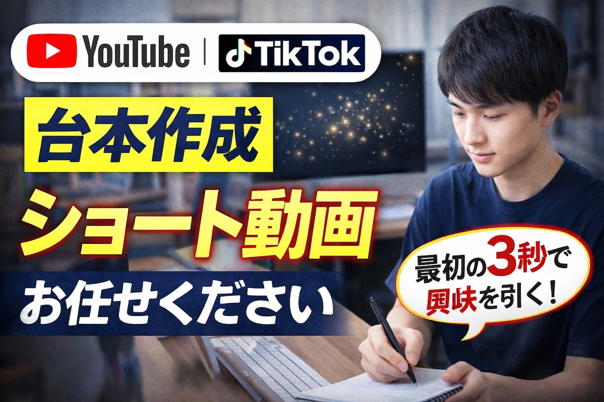 YouTube・TikTok台本作成します 動画の最初3秒、任せてください。 イメージ1