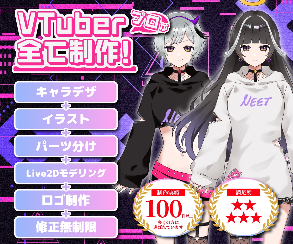 Vtuber高品質モデルをプロが一括で制作します 活動に必要なモデル・配信背景・ロゴ・SDキャラを一括で制作！ イメージ2