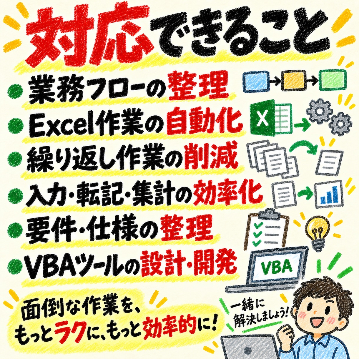 Excelの繰り返し作業を自動化・改善します コピペ・転記・集計のムダを減らし、毎日の作業をもっとラクに イメージ6