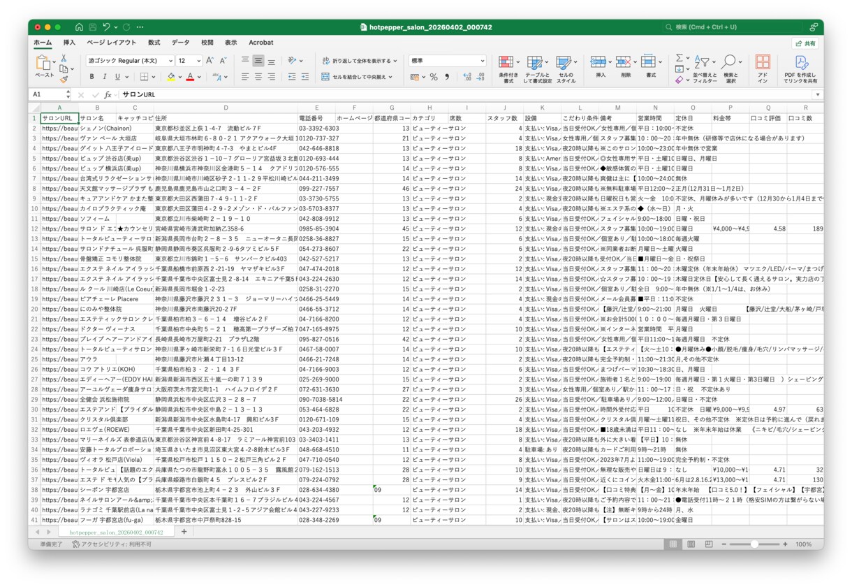 美容系サロン営業リストを即納します 97,165件｜美容系サロン店舗データ 電話・URL情報含む イメージ4