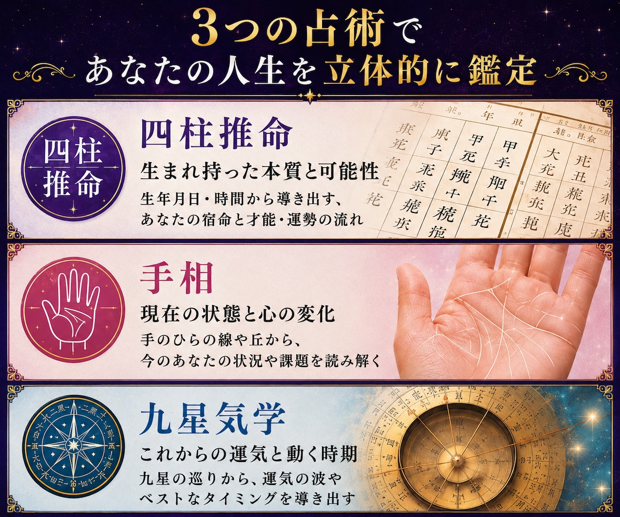 手相×四柱推命×九星気学で鑑定書を届けます あなただけの大ボリュームの個別鑑定書 l ヒーリング付き イメージ2